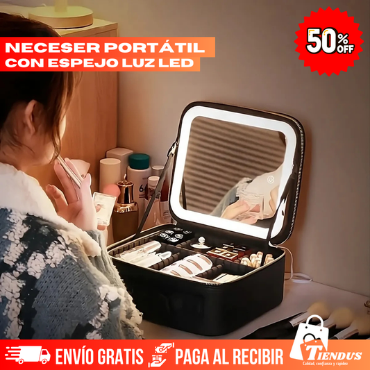 Neceser portátil con espejo luz led